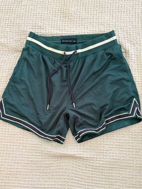 Vintage Abercrombie & Fitch Forest Green Mesh Athletic Shorts with White Trim